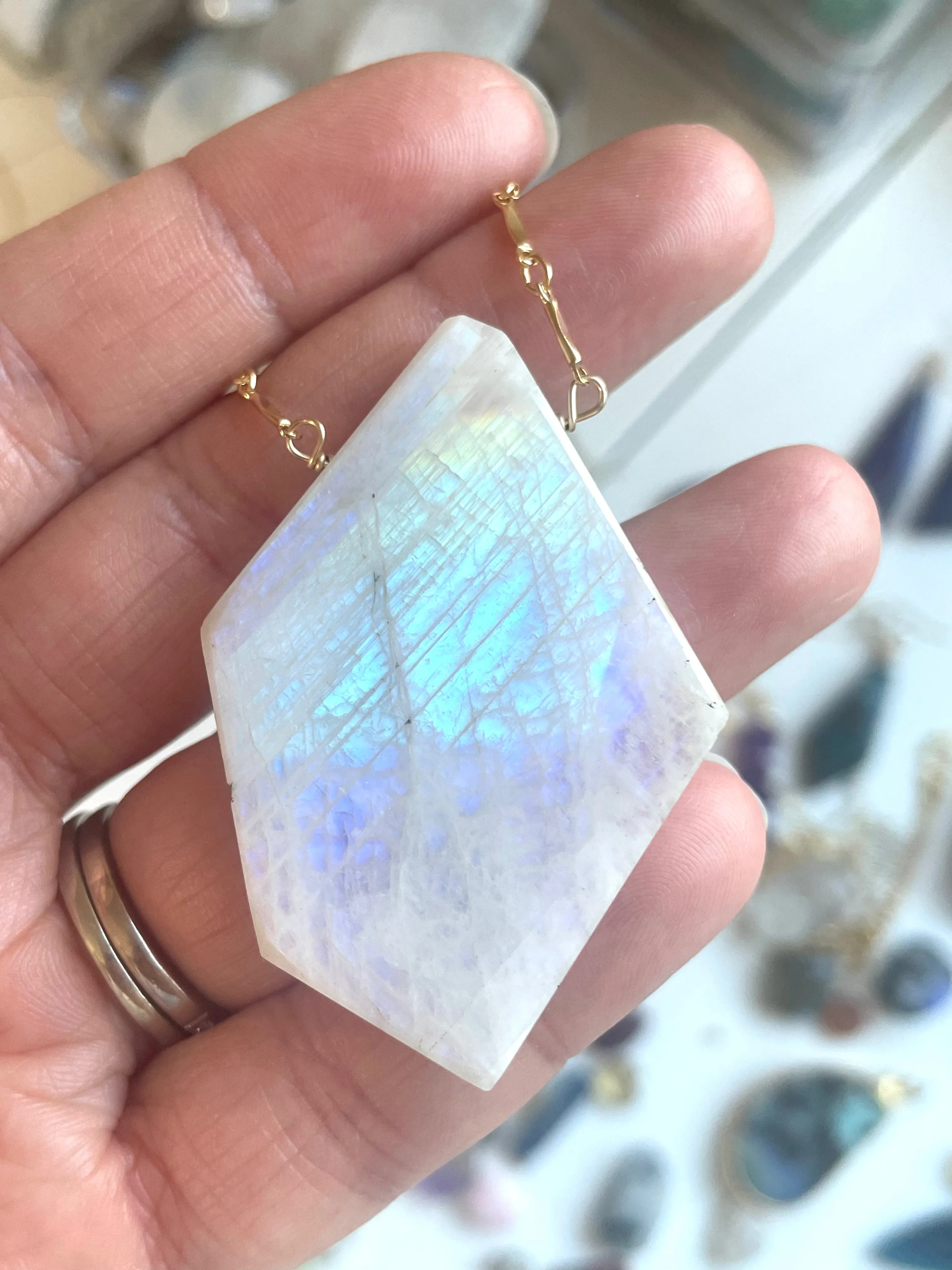 Moonstone Pendant Statement Necklace Gold Fill