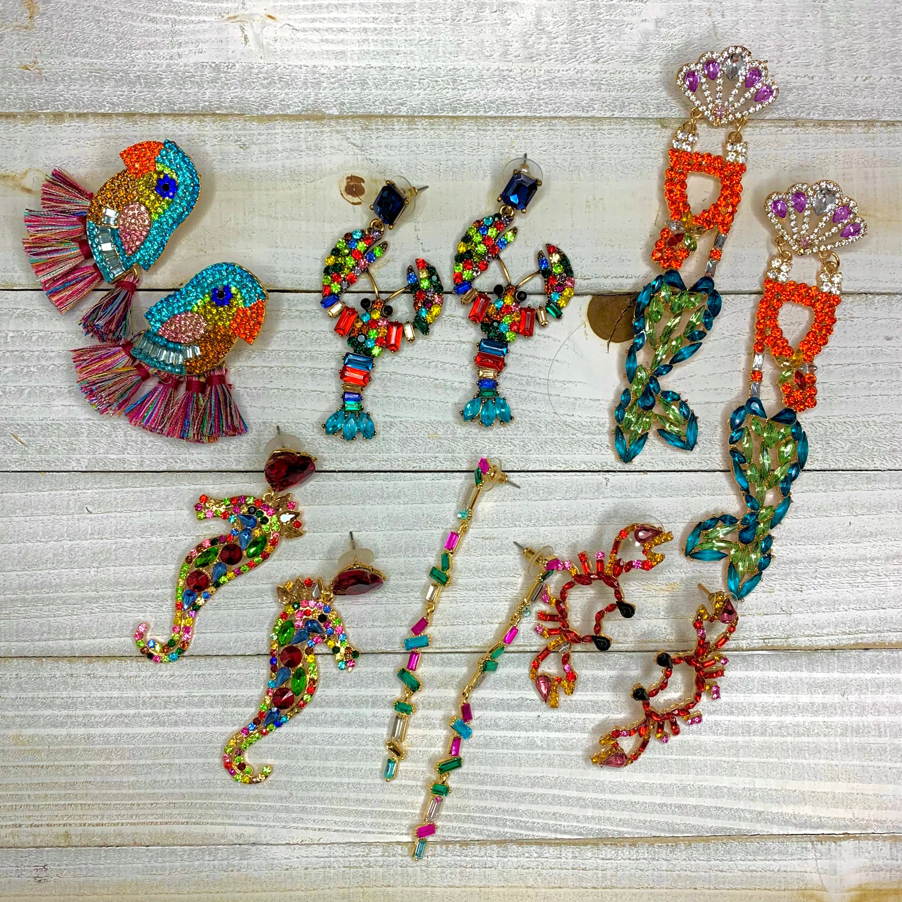 Multicolor Lobster Gemstone Statement Earrings 220-9 | Erika Williner Designs