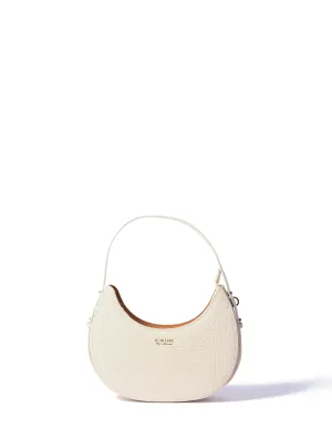 Naomi Leather Moon Bag with Croc-Embossed Pattern, White