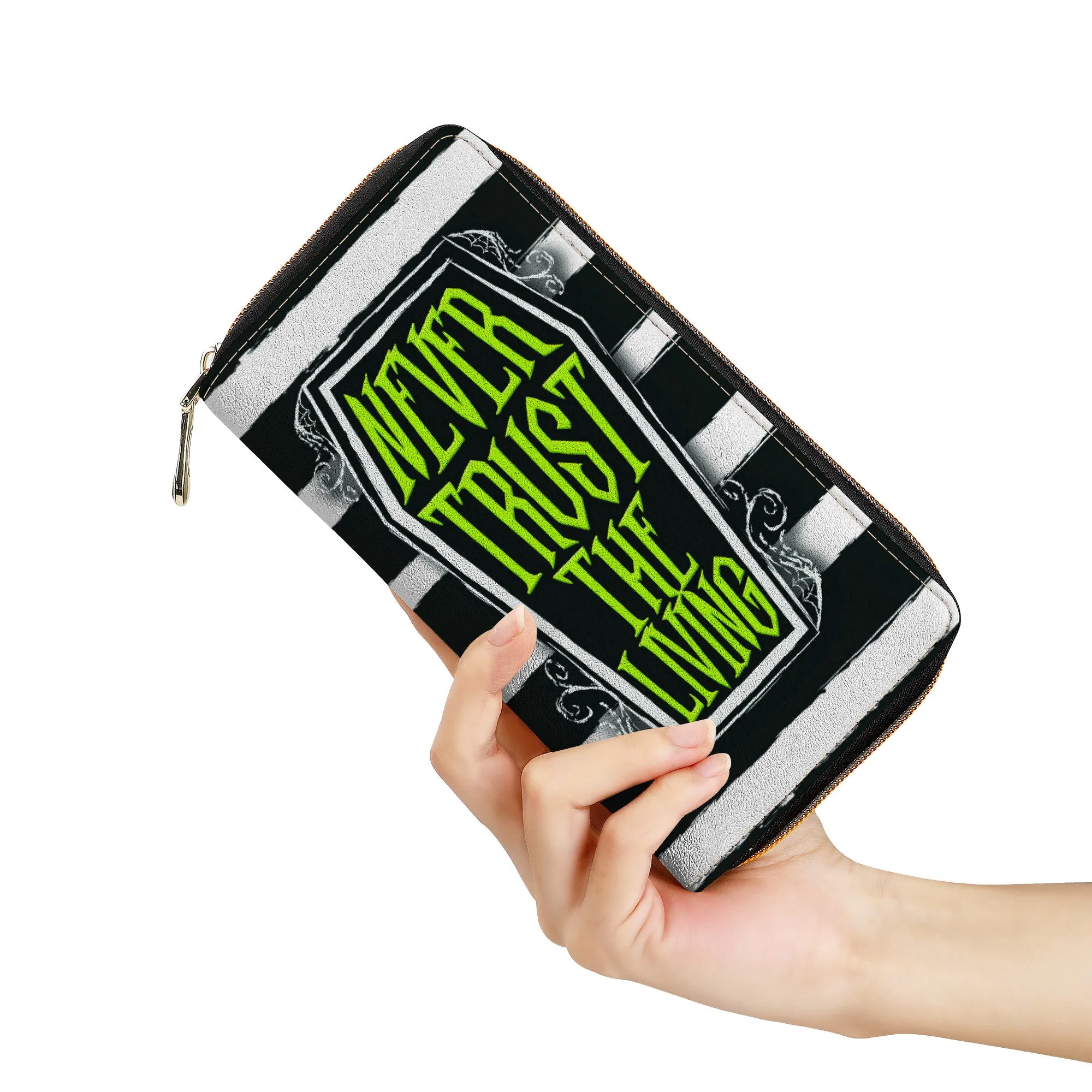 Never Trust The Living Coffin Zipper Purse Clutch Bag