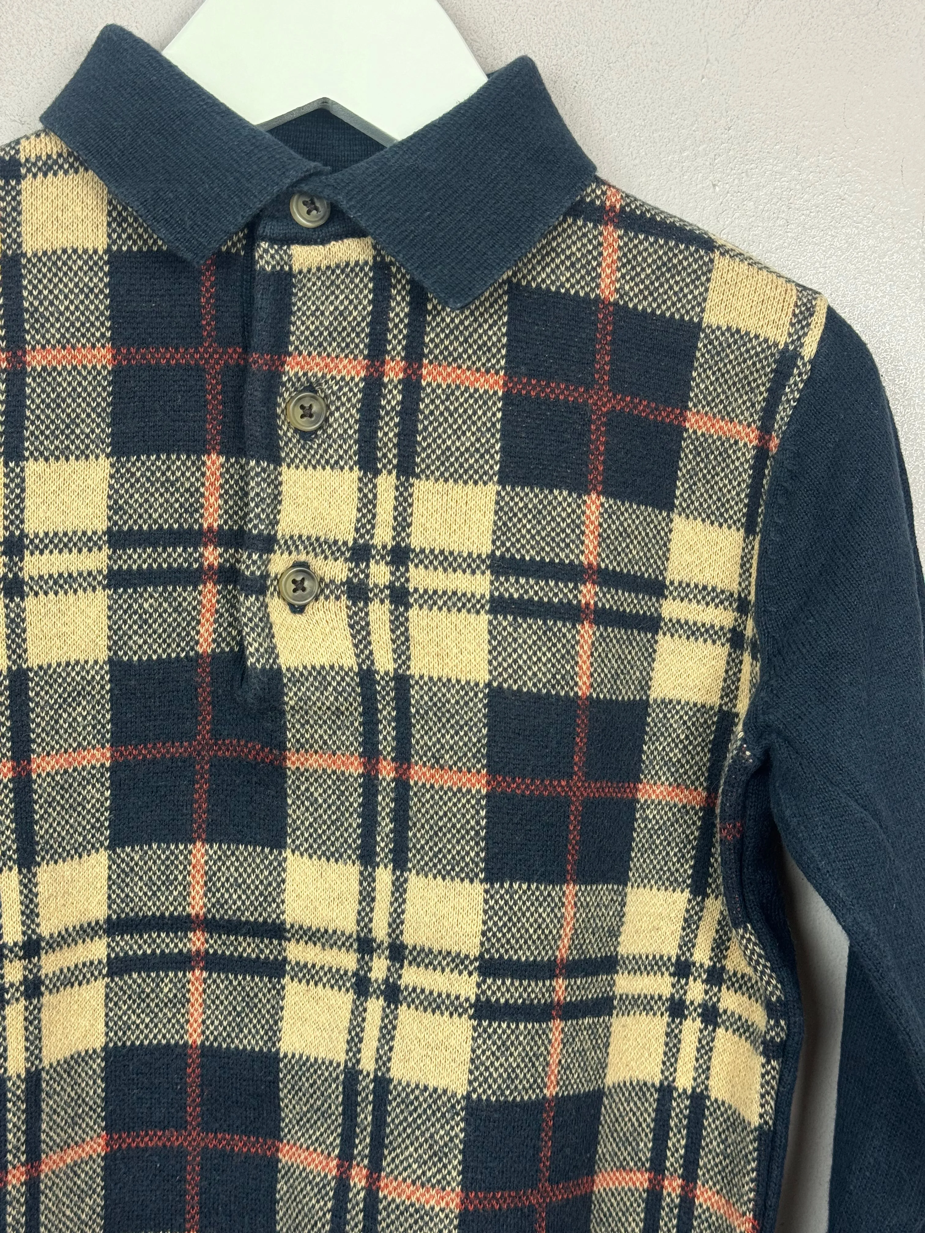 Next Tan Check Knit Polo 4y