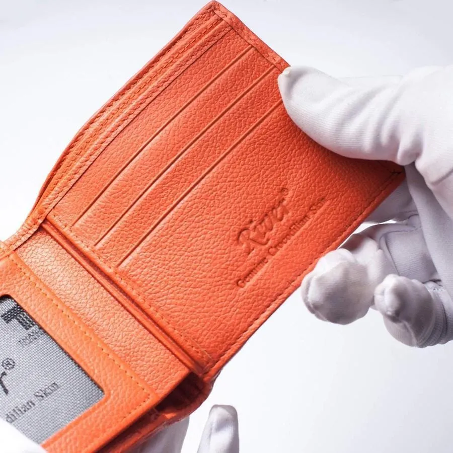 One of A Kind Orange Hornback Crocodile Mens Wallet