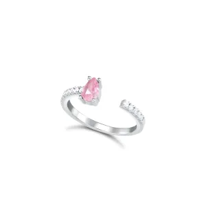 One Side Teardrop One Side Line CZ Ring - Silver Light Pink