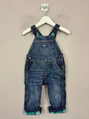 Oshkosh Turquoise Check Lined Denim Dungarees 9m