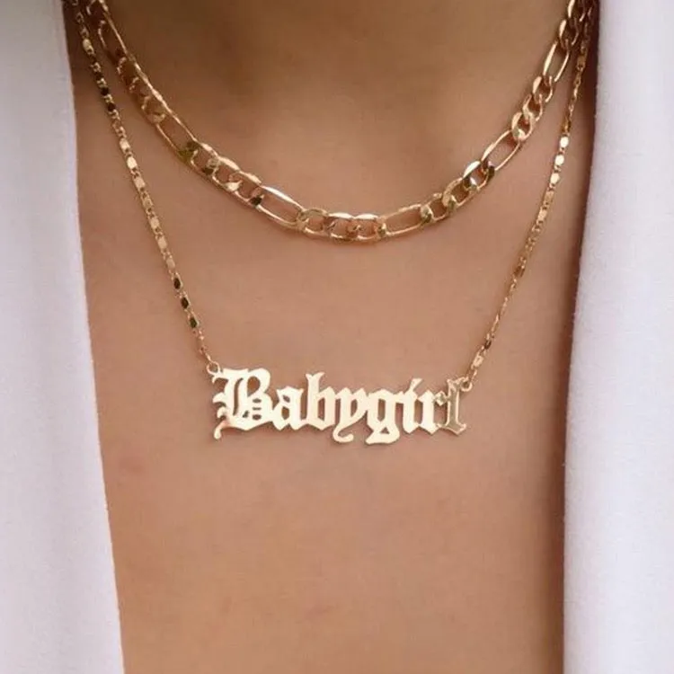 Pack of 2 Gold Plated Layered Heart Lock Babygirl Pendant
