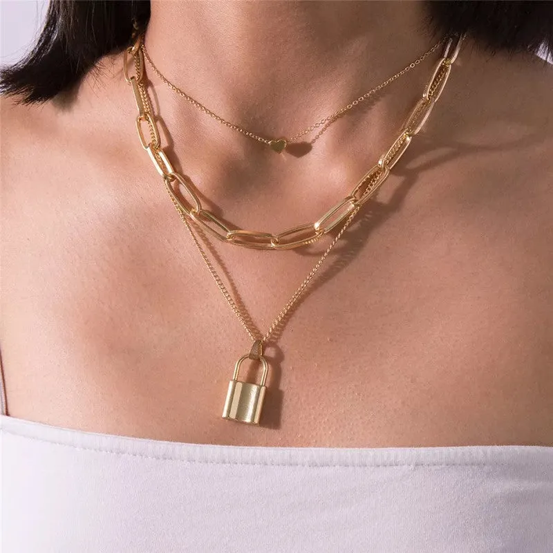 Pack of 2 Gold Plated Layered Heart Lock Babygirl Pendant