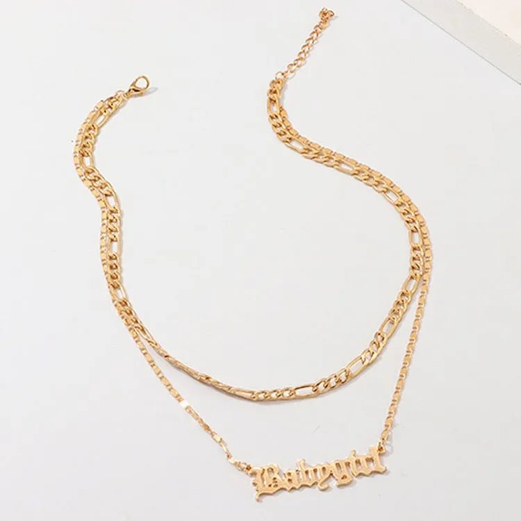 Pack of 2 Gold Plated Layered Heart Lock Babygirl Pendant
