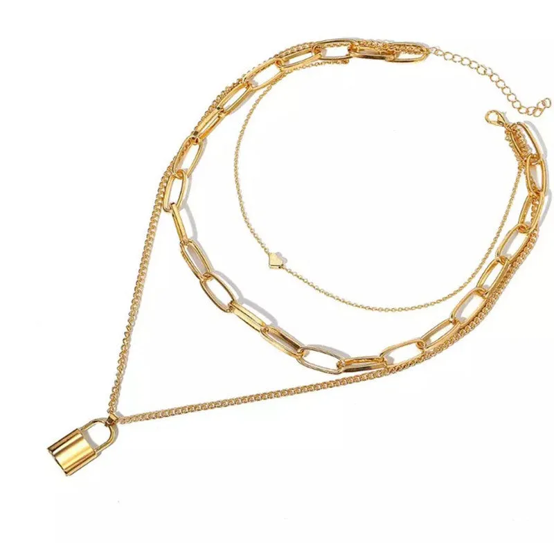 Pack of 2 Gold Plated Layered Heart Lock Babygirl Pendant