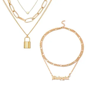 Pack of 2 Gold Plated Layered Heart Lock Babygirl Pendant