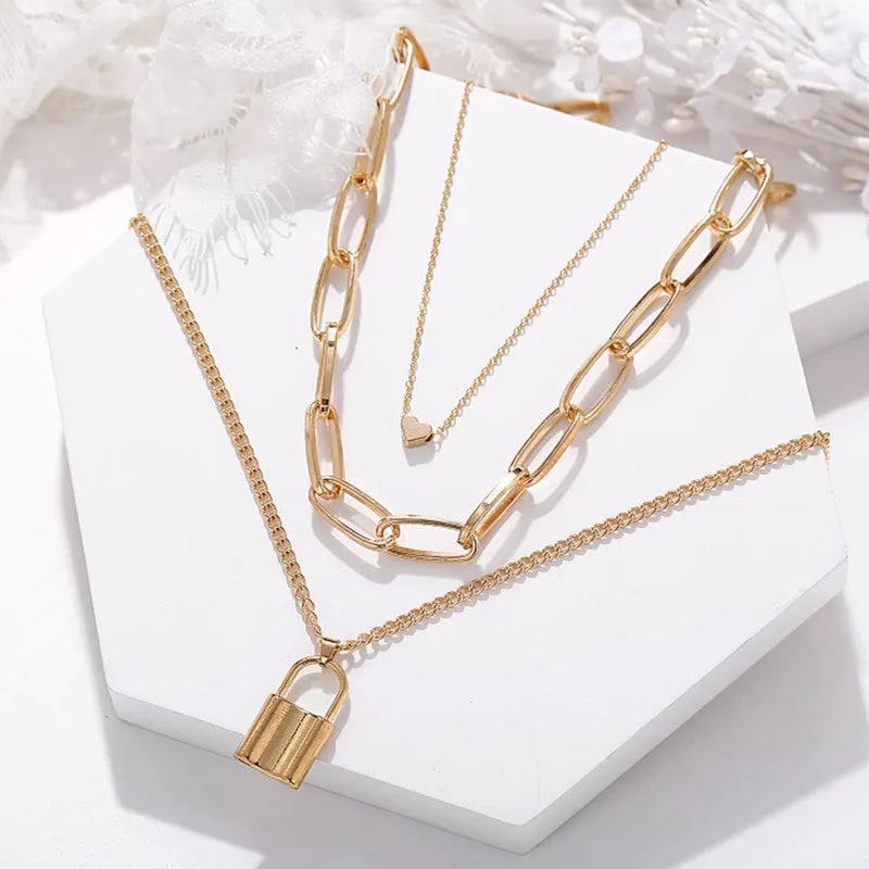 Pack of 2 Gold Plated Layered Heart Lock Babygirl Pendant