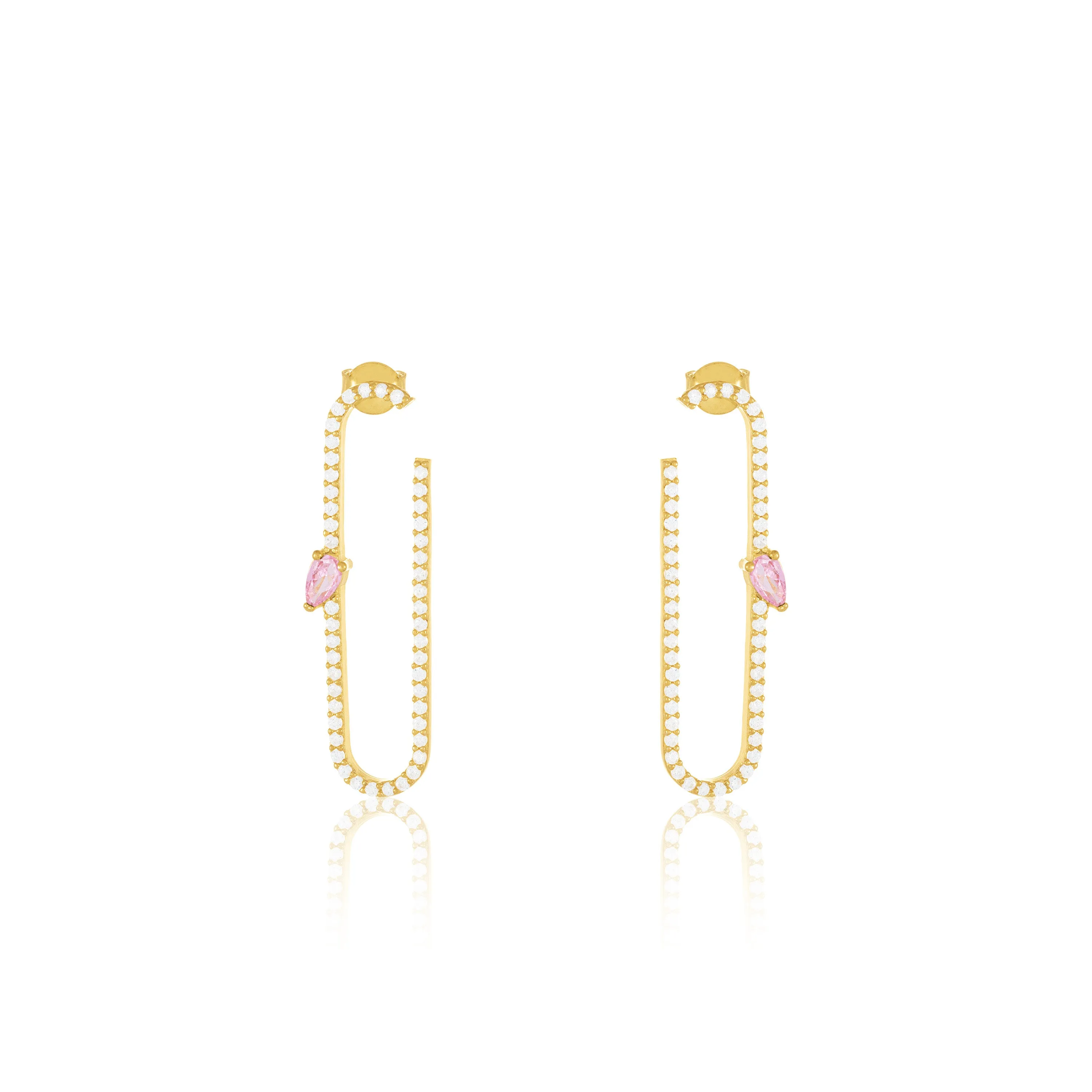 Paperclip With Teardrop Statement Earrings - Gold Light Pink And White