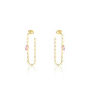 Paperclip With Teardrop Statement Earrings - Gold Light Pink And White