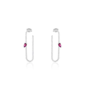 Paperclip With Teardrop Statement Earrings - Silver Fuchsia And White