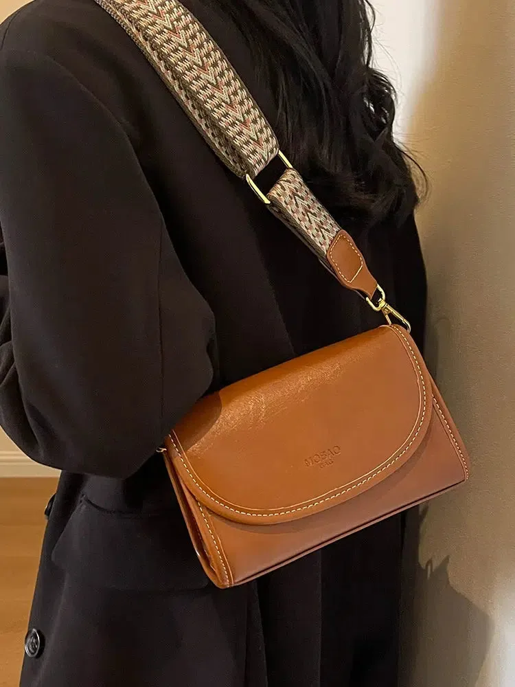 Patterned Strap Leather Crossbody Bag