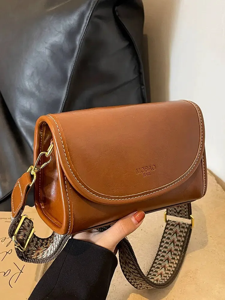 Patterned Strap Leather Crossbody Bag