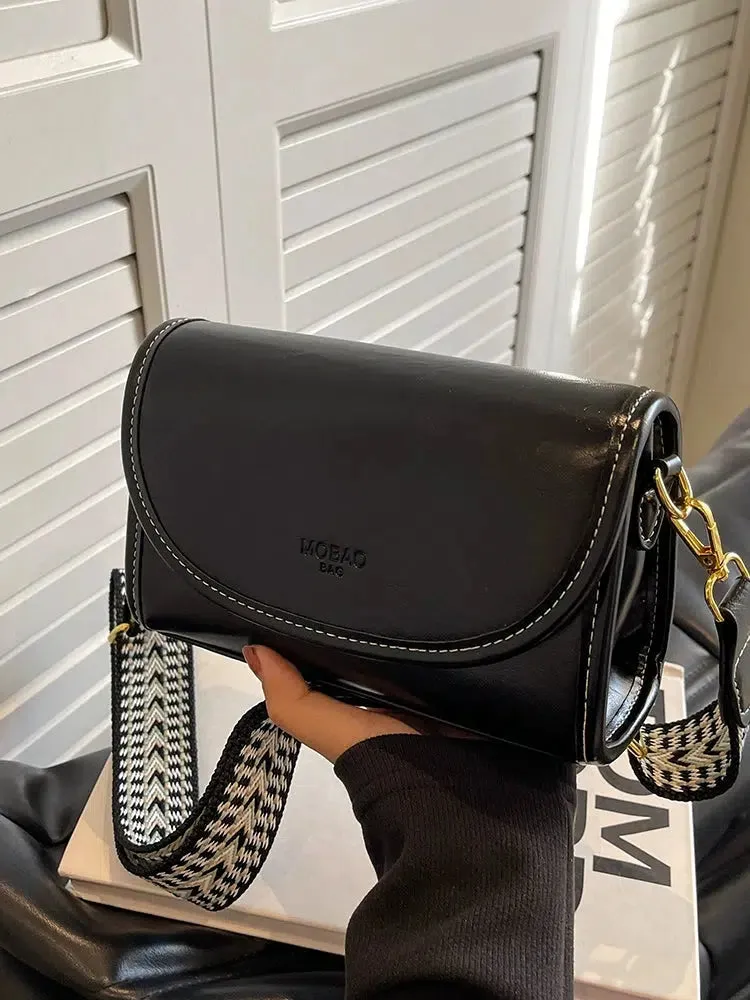 Patterned Strap Leather Crossbody Bag