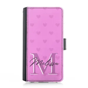 Personalised Google Leather Case - Pink Heart Monogram and Name