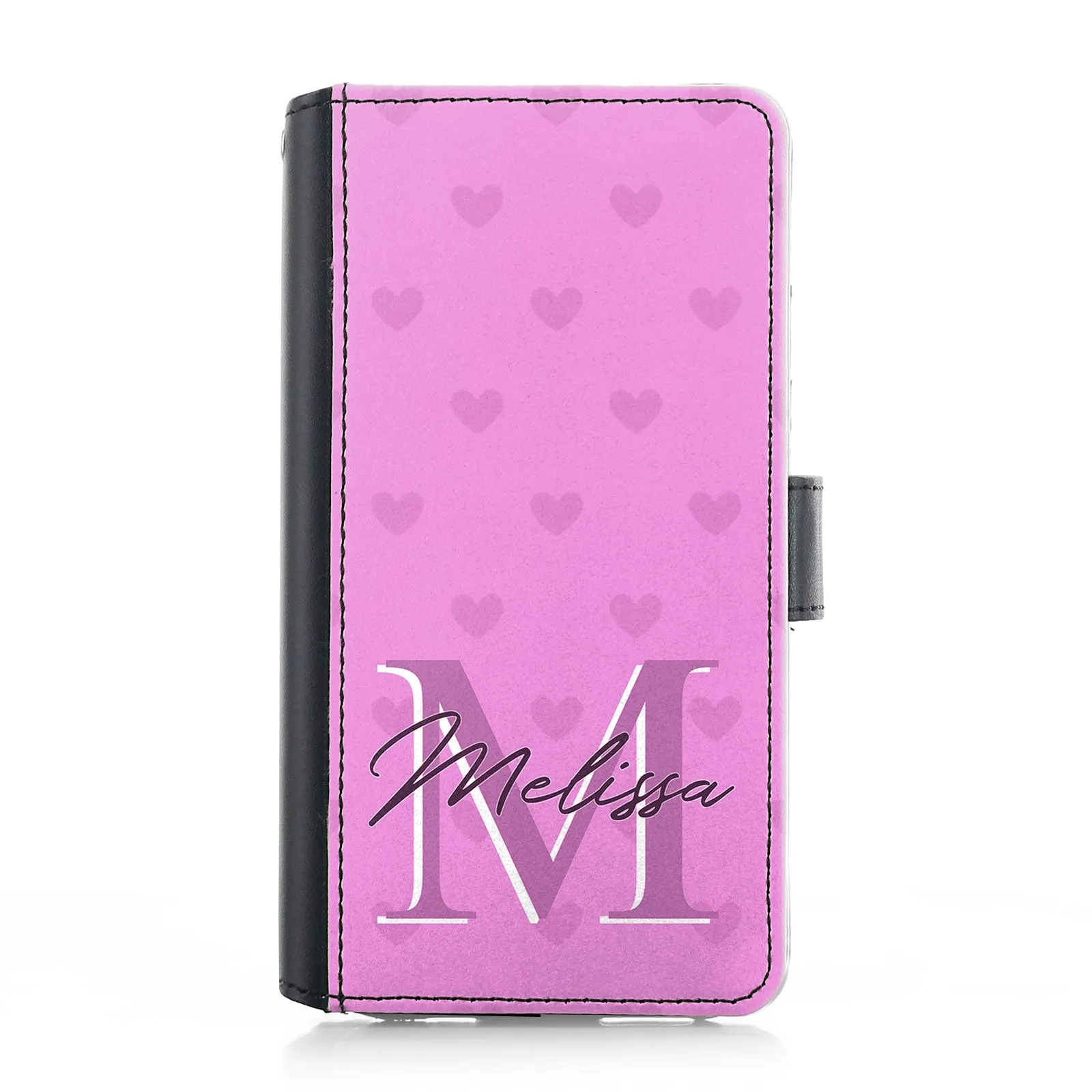 Personalised Google Leather Case - Pink Heart Monogram and Name