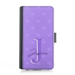 Personalised iPhone Leather Case - Violet Heart Monogram and Name