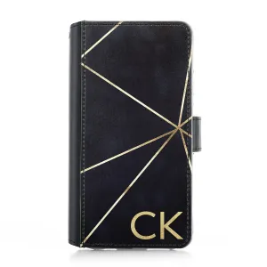 Personalised Samsung Leather Case - Navy and Triangular Gold Initial