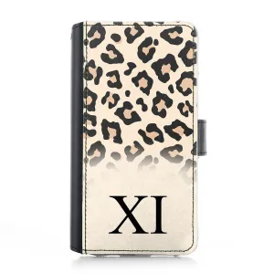 Personalised Samsung Leather Case - Pale Leopard Skin and Initial