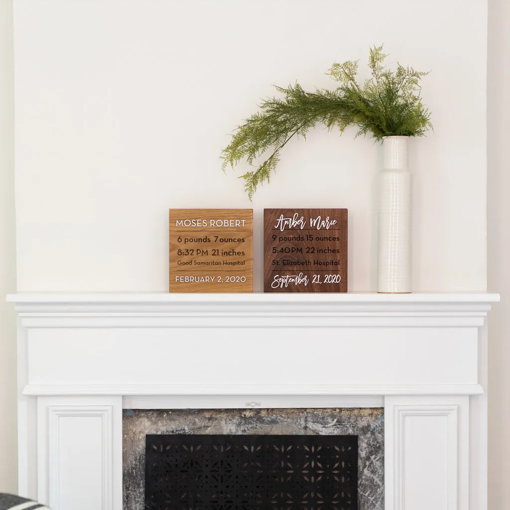 Personalized Baby Stats Square Plaque