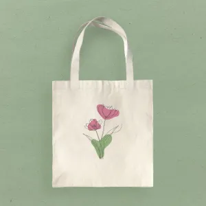 Pink Hand Drawn Flower - Canvas Tote Bag