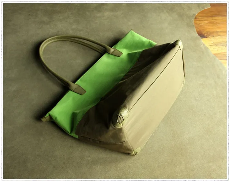 Pink&Khaki Womens Nylon Shoulder Handbag Womens Nylon Contrast Color Pink Shoulder Work Purse Nylon for Ladies