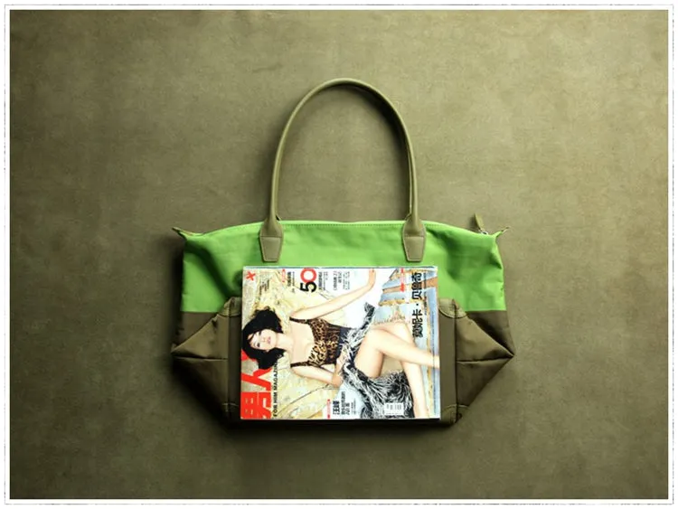 Pink&Khaki Womens Nylon Shoulder Handbag Womens Nylon Contrast Color Pink Shoulder Work Purse Nylon for Ladies