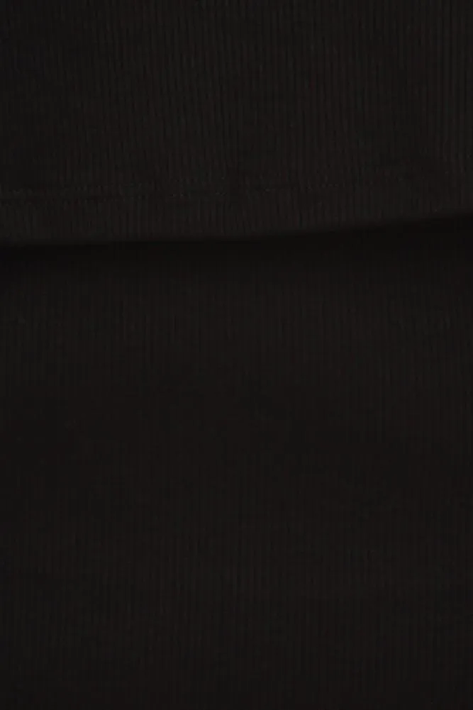 Plus Size Mod Ribbed Layered Black Midi Dress
