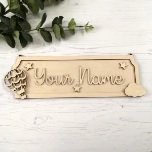 Plywood Personalised Street Sign Kit - Hot Air Balloon Cloud