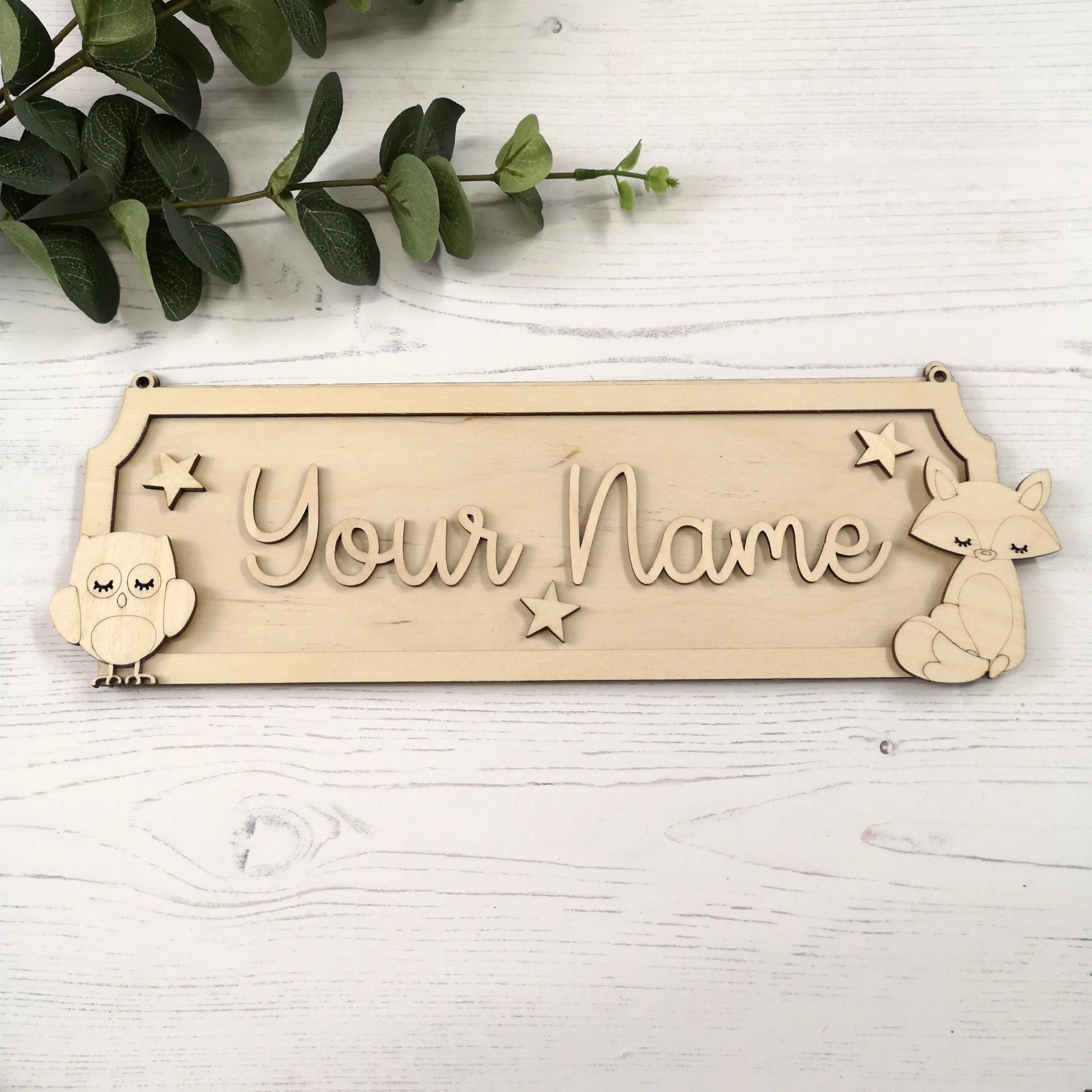 Plywood Personalised Street Sign Kit - Sleepy Fox Owl