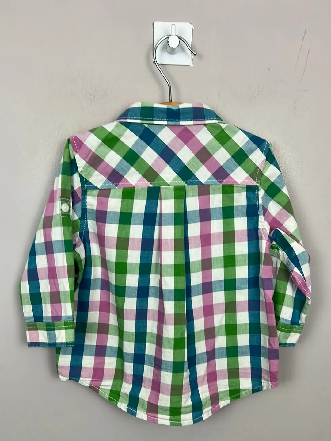 Polarn O. Pyret pink green check shirt 6-9m