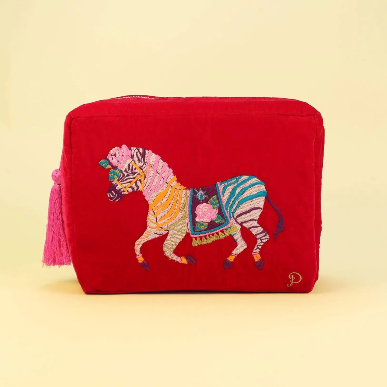 Powder Zebra Carnival Velvet Washbag - Red
