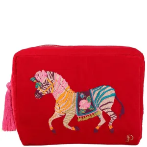 Powder Zebra Carnival Velvet Washbag - Red