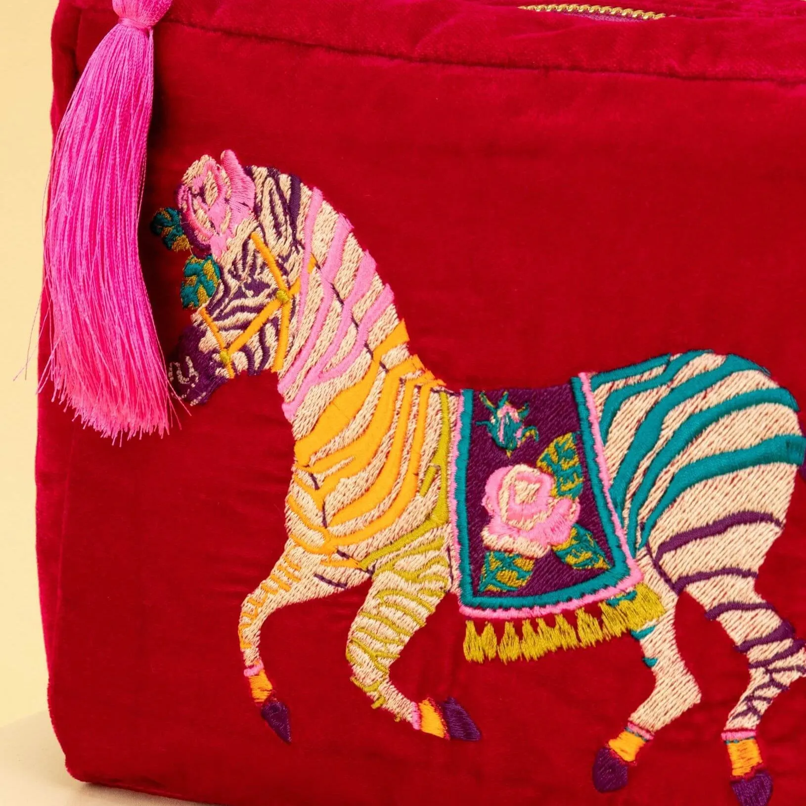 Powder Zebra Carnival Velvet Washbag - Red