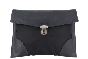 PRADA 2VN089 NERO TESSUTO SAFFIANO CLUTCH BAG SILVER HARDWARE WITH CARD, DUST COVER AND BOX