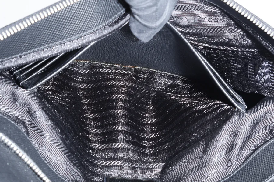 PRADA 2VN089 NERO TESSUTO SAFFIANO CLUTCH BAG SILVER HARDWARE WITH CARD, DUST COVER AND BOX