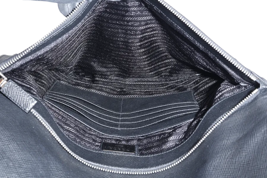 PRADA 2VN089 NERO TESSUTO SAFFIANO CLUTCH BAG SILVER HARDWARE WITH CARD, DUST COVER AND BOX