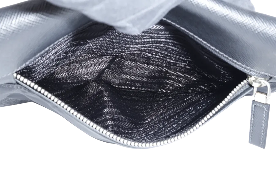 PRADA 2VN089 NERO TESSUTO SAFFIANO CLUTCH BAG SILVER HARDWARE WITH CARD, DUST COVER AND BOX