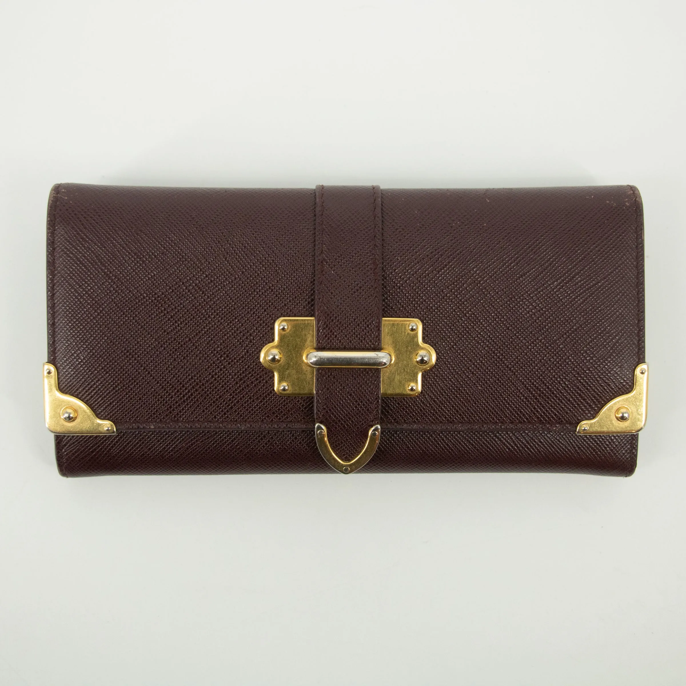 Prada Bordeaux Saffiano Leather Long Wallet #2467