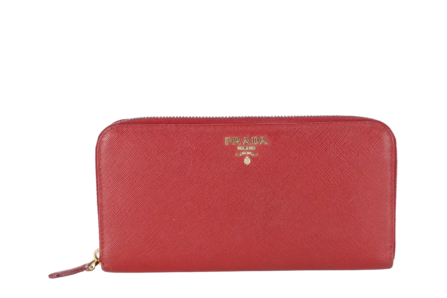 PRADA CONTINENTAL ZIPPY WALLET RED SAFFIANO NO DUST COVER