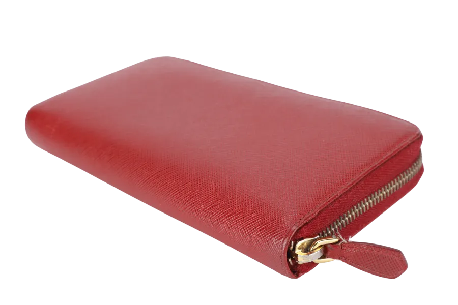 PRADA CONTINENTAL ZIPPY WALLET RED SAFFIANO NO DUST COVER