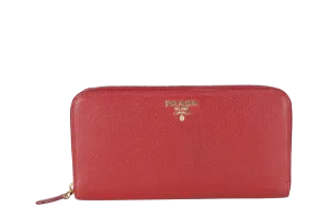PRADA CONTINENTAL ZIPPY WALLET RED SAFFIANO NO DUST COVER