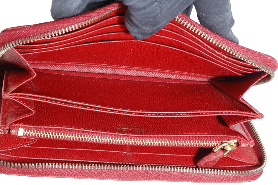 PRADA CONTINENTAL ZIPPY WALLET RED SAFFIANO NO DUST COVER