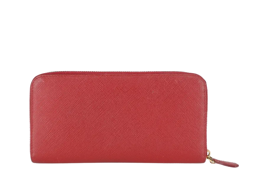 PRADA CONTINENTAL ZIPPY WALLET RED SAFFIANO NO DUST COVER