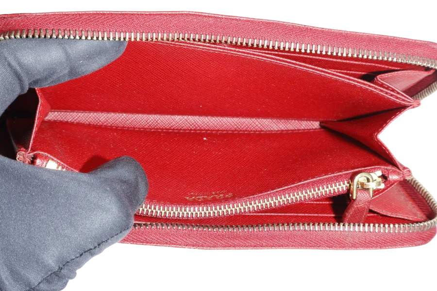 PRADA CONTINENTAL ZIPPY WALLET RED SAFFIANO NO DUST COVER