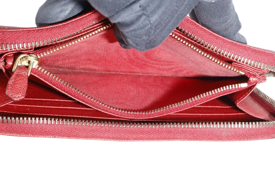 PRADA CONTINENTAL ZIPPY WALLET RED SAFFIANO NO DUST COVER