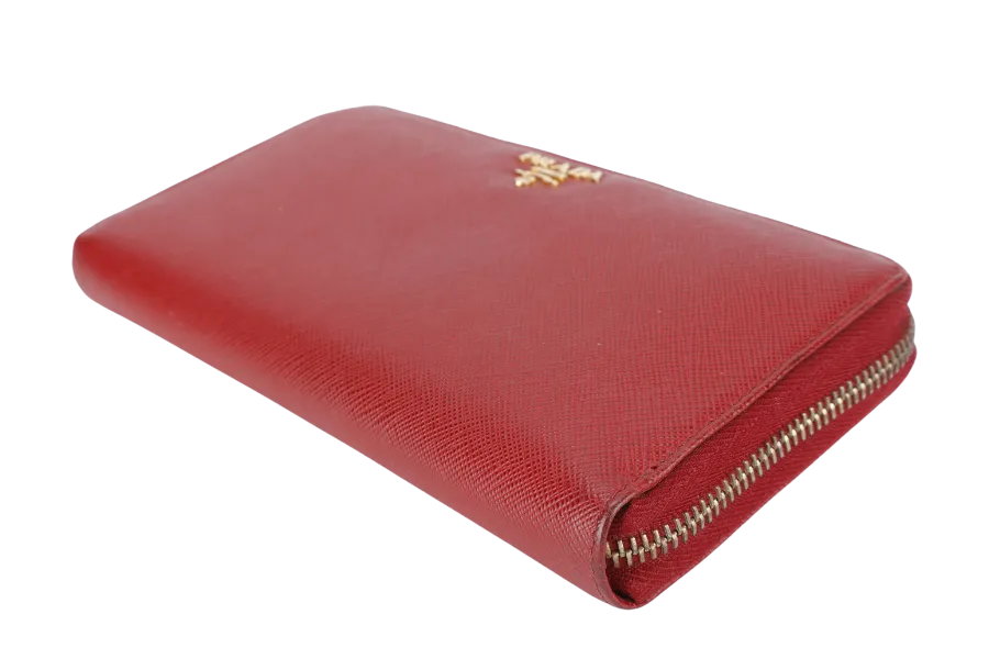PRADA CONTINENTAL ZIPPY WALLET RED SAFFIANO NO DUST COVER