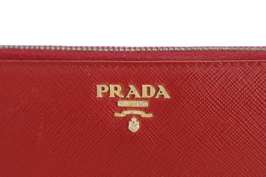 PRADA CONTINENTAL ZIPPY WALLET RED SAFFIANO NO DUST COVER